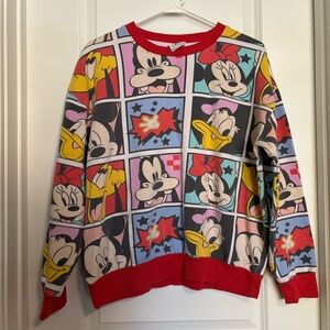 Mickey & Co Red Comic Strip Crewneck - Size Large